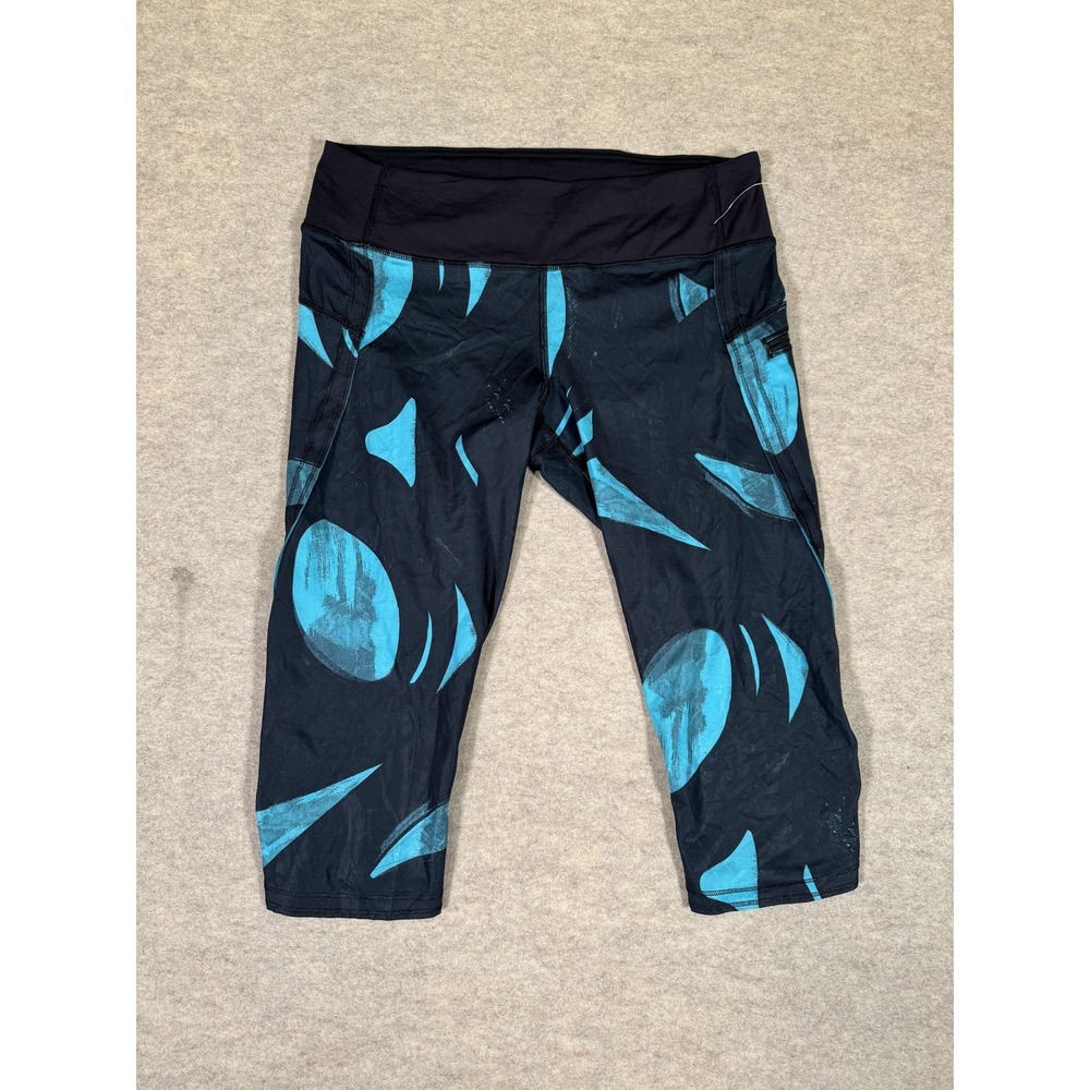 Lululemon Leggings Womens 10 Black Capri High Rise Geometric Zip Pocket Yoga Gym